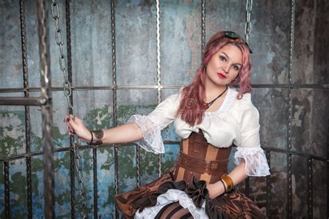 Beautiful Steampunk Woman In The Cage Stock Photo Image Of Cage Aviator
