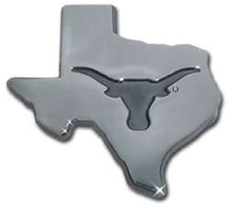 Texas Longhorns State Shape Chrome Premium Metal Auto Emblem Decal