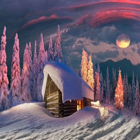 2048x2048 House In Winter Amazing Digital Art Ipad Air Wallpaper Hd