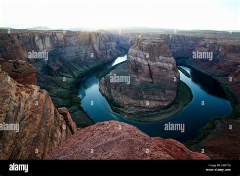 Elevated View Of Horseshoe Bend Colorado River Arizona Usa Stock Photo