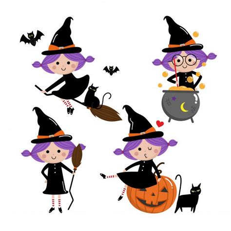 Premium Vector Cute Witch Vector Set Halloween Illustration