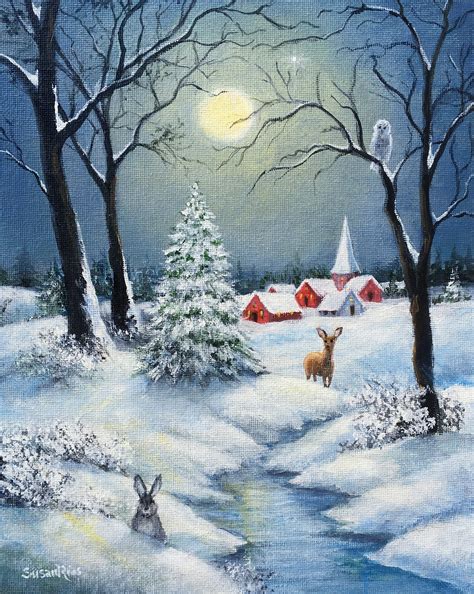 A Peaceful Snowy Night Art Print Christmas Art Winter Art Etsy