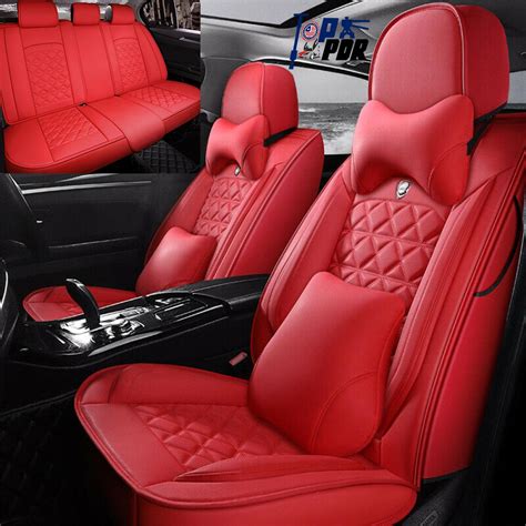 red luxury pu leather car seat covers 5 sit set cushion universal