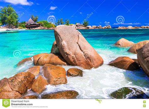 Most Beautiful Tropical Beaches Seychelles Islands Stock