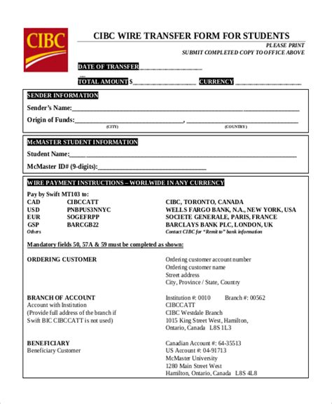 Wire Transfer Form Template Doctemplates