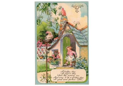 Religious Birthday Greetings Postcard 1940s Kids Little Girl