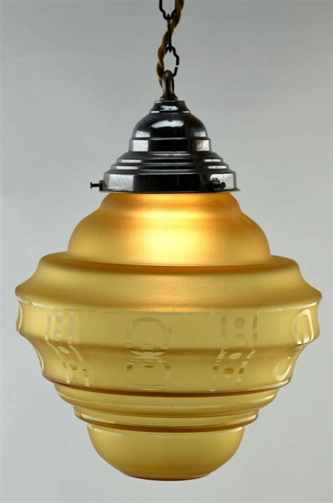 Art Deco Ceiling Lamp Scailmont Belgium Glass Shade 1930s For Sale At 1stdibs Plafonier Art