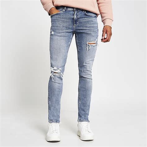 Blue Ripped Skinny Fit Jeans River Island