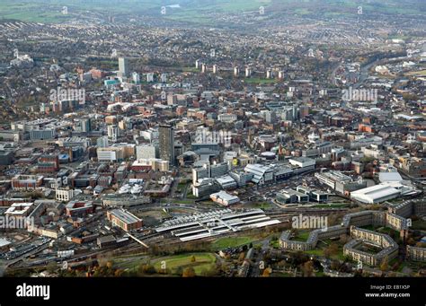Panoramic Aerial View Of The Sheffield City Skyline Stock Photo Alamy
