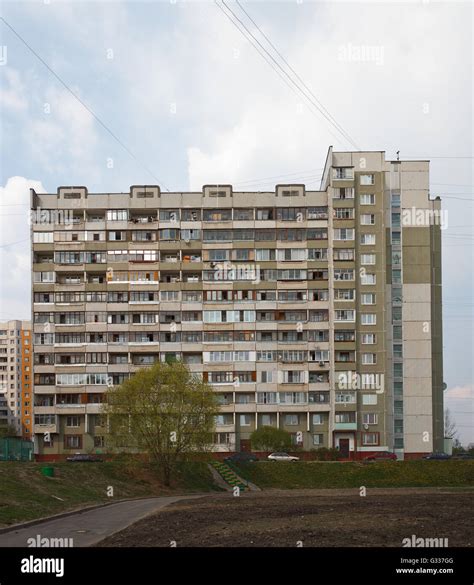 Soviet Era Apartment Blocks In The Suburbs Of Moscow Stock Photo