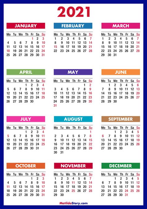 All us holiday calendar templates. 2021 Calendar with Holidays, Printable Free, Colorful ...