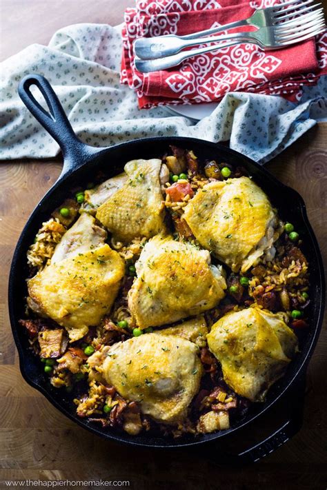 In there i show how to cook rice using the boiling method, which i still use every now and then. One Skillet Spanish Chicken and Rice - The Happier Homemaker | Spanish chicken, Easy to make ...