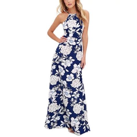Bodycon Summer Maxi Dress 2017 Women Beach Dresses Print Floral Sexy Backless Halter Chiffon