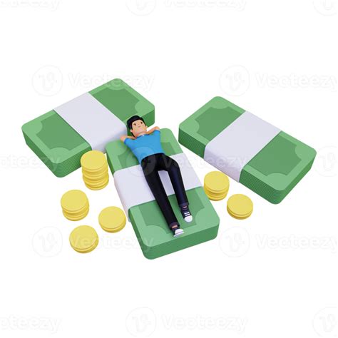 3d Man Relaxing On Pile Of Money 10873286 Png