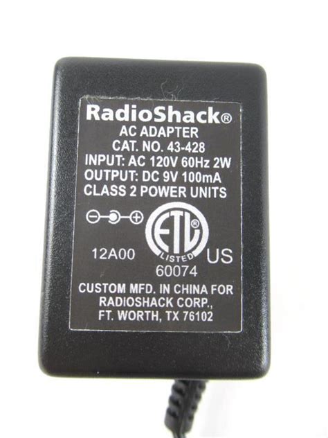 Radio Shack Ac Adapter Power Charger Cable Cord Black 43428 Untested Ebay