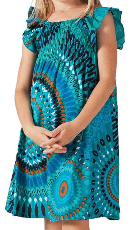 Robe croisée, robe ample, robe bretelles, robe velours, robe coton lycra, robe d'hiver, robe d'été, robe ethnique, robe kimono, robe kaftan, robe plastron. robe-d-ete-pour-enfant-coloree-et-ethnique-nash-turquoise