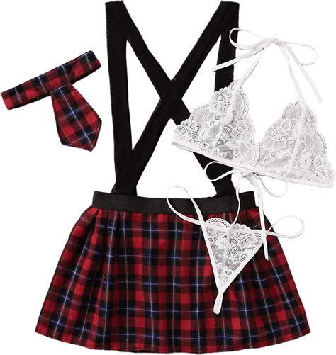 Shein Womens Sexy Schoolgirl Costume Lingerie Outfit For Sexy 4 Piece