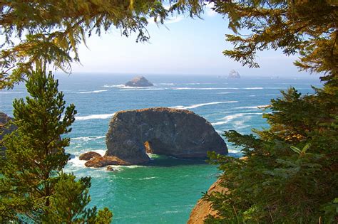 Hd Wallpaper Wave Trees Rocks Shore Usa Pacific Coast Oregon