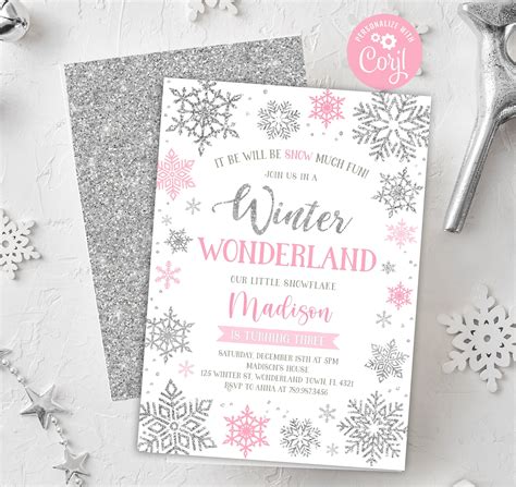 Editable Winter Wonderland Birthday Invitation Winter Etsy Winter