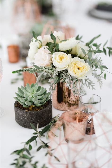 Rose Gold And Succulents Rose Gold Centerpiece Rose Gold Table Decor