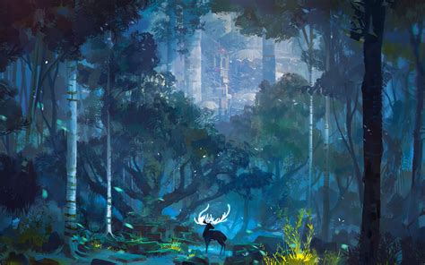 Download Wallpaper 3840x2400 Deer Horns Fantasy Castle Landscape