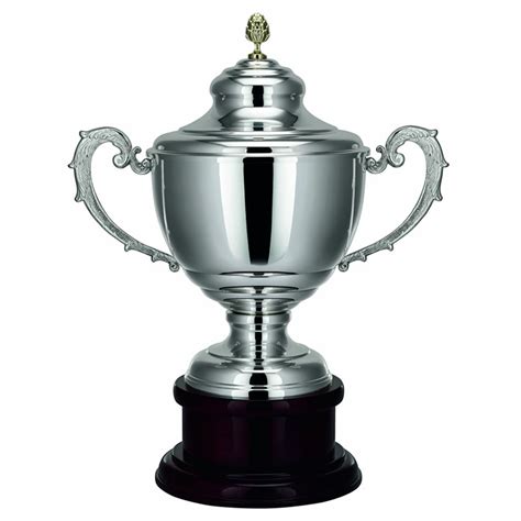 Lidded Silver Trophy Cup On Round Wood Base Awards Trophies Supplier