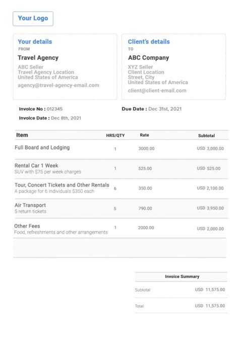 Travel Agency Invoice Template 📃 Free Invoice Generator