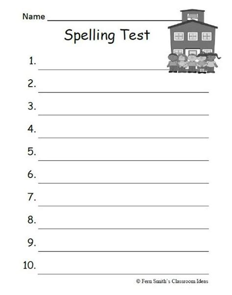 Fern Smiths Free 10 And 15 Lined Blank Year Round Spelling Test