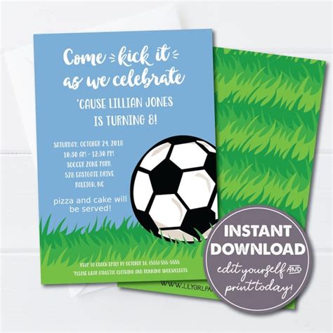 Editable Soccer Birthday Party Invitation Template Sports Etsy