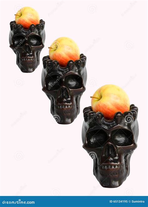 Spooky Skulls With Apple On White Background Stock Image Image Of
