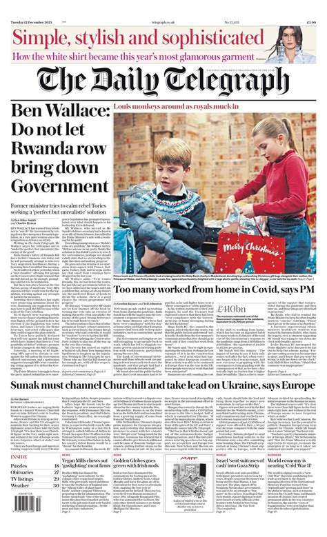Daily Telegraph Front Page 12th Of December 2023 Tomorrow S Papers Today