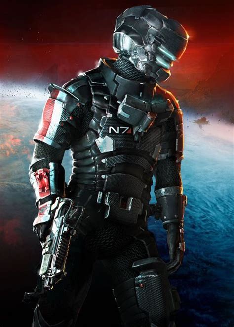 Isaac Clarke From Dead Space Wearing Mass Effect Themed N7 Armor
