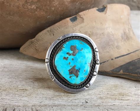 Vintage Morenci Turquoise Ring For Women Size 9 Native American Indian