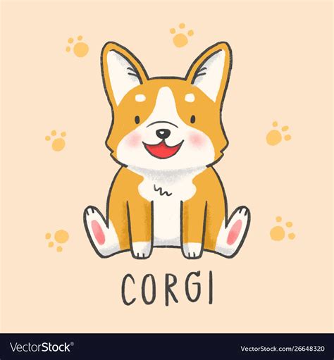 Cute Corgi Dog Cartoon Hand Drawn Style Royalty Free Vector