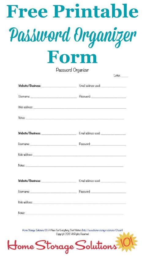 So many websites, so many passwords! Printable Password Organizer Form: Find Your Passwords ...