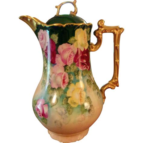 Large Limoges Hand Painted Rose Chocolate Pot Artist Signed And Dated