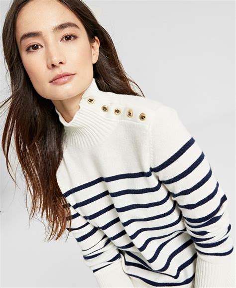 Charter Club Cashmere Striped Mock Neck Sweater Created For Macys And Reviews Sweaters Women