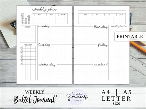 Printable Weekly Bullet Journal Planner Insert Printable Planner