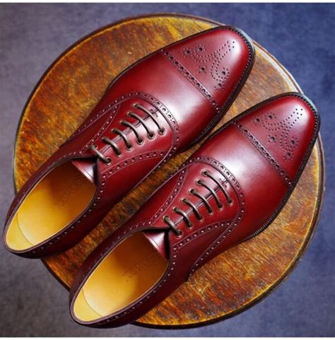 Handmade Men Burgundy Color Brogue Lace Up Leather Formal Business
