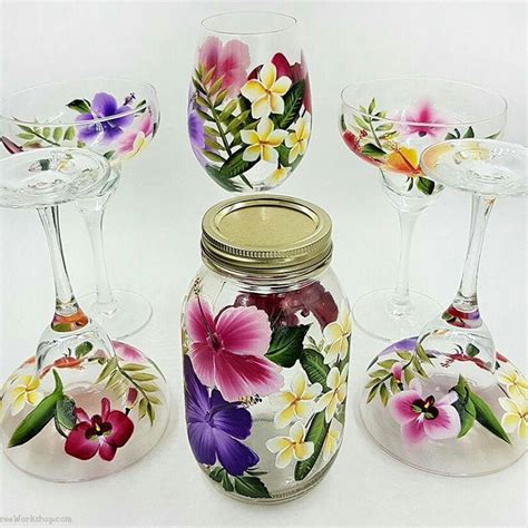 Custom Hand Painted Glassware Ukuleles And By Lemontreeworkshop Painted Glass Vases Painted Wine