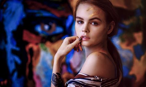 1080p Tattoo Portrait Anastasia Scheglova Model Women Finger On Lips Face Hd Wallpaper