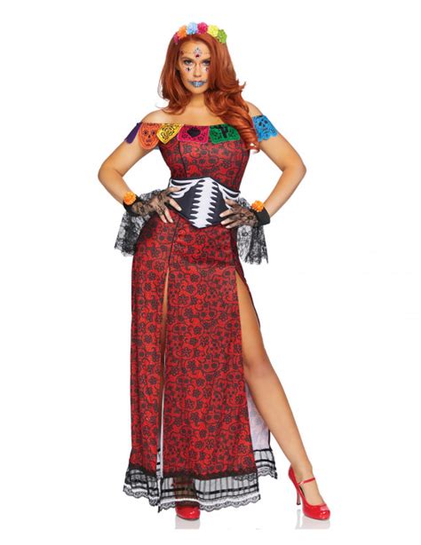 Rood Luxe Dia De Los Muertos Kostuum Voor Vrouwen Volwassenen Kostuums