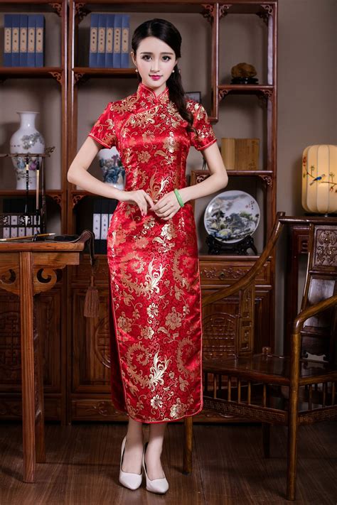 New Arrival Long Cheongsam Dress Evening Dresses Traditional Chinese Qipao Dresses Red Black
