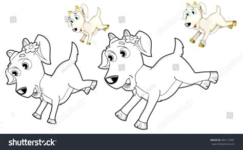 Happy Cartoon Goat Caricature Coloring Page Stock Illustration
