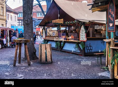 Berlin Spandaustall Selling Typical German Food And Drinks At