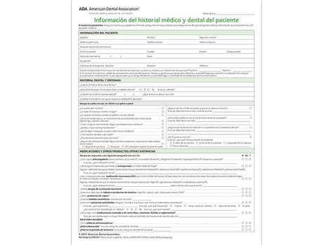 Ada Store Patient Health History Form Downloadable En Español