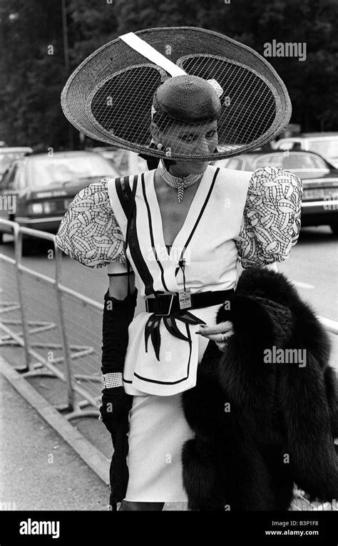 fashion at royal ascot june 1987 ladies day a woman shows off her style of dress and hat stock