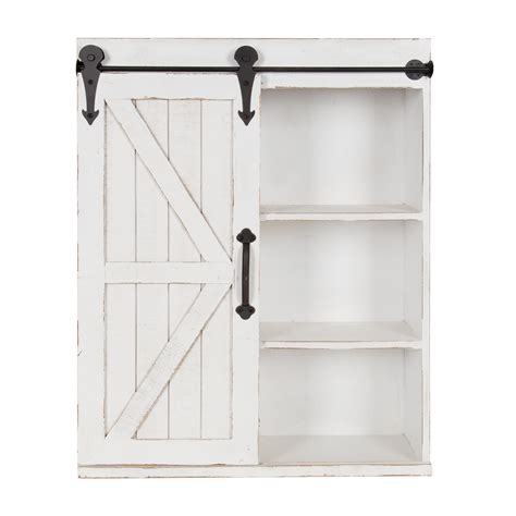 Cates Wood Wall Storage Cabinet With Sliding Barn Door Rustic White