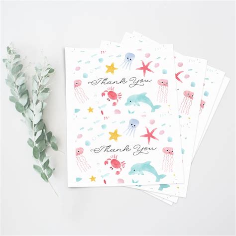 Under The Sea Thank You Card Printable Cute Watercolor Under Etsy