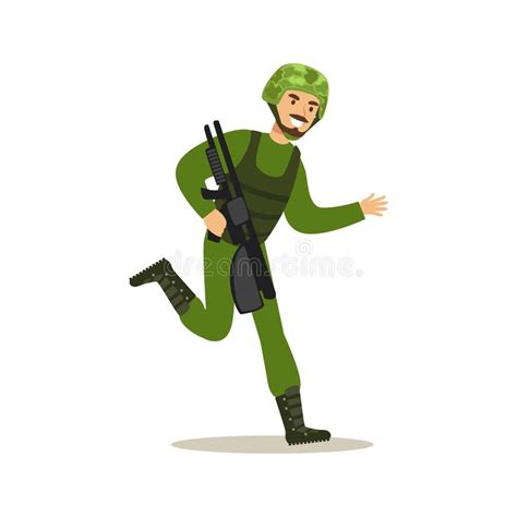 Infantry Troops Soldier Character In Camouflage Combat Uniform Running